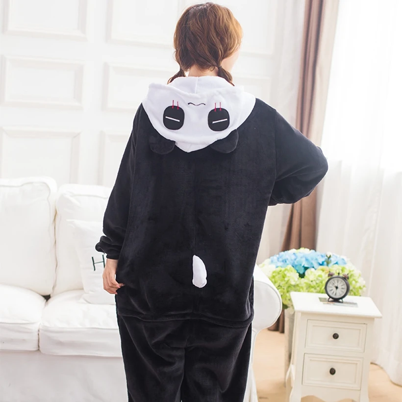 

Women Kigurumi Black Panda Pajamas Sets Flannel Hood Animal Pajamas Adult Winter Onesies Nightie Pyjamas Sleepwear Homewear