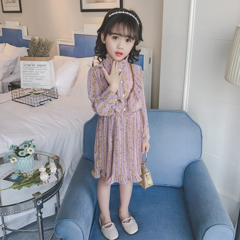 2019 new spring 3 - 12 yrs little girls loose chiffon dress winter long sleeve dresses print floral party frocks for baby | Детская