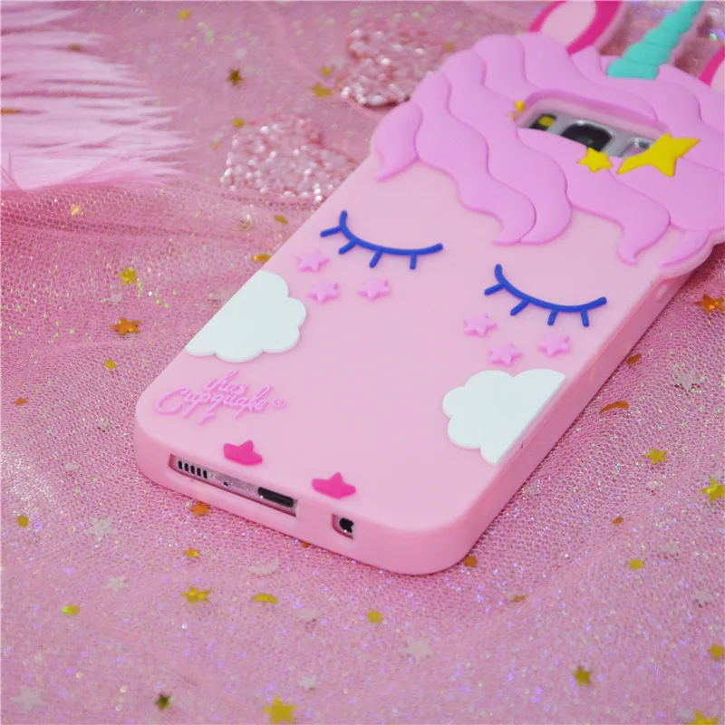 Мультяшный 3D модный розовый мягкий силиконовый чехол с единорогом для Samsung Galaxy S6