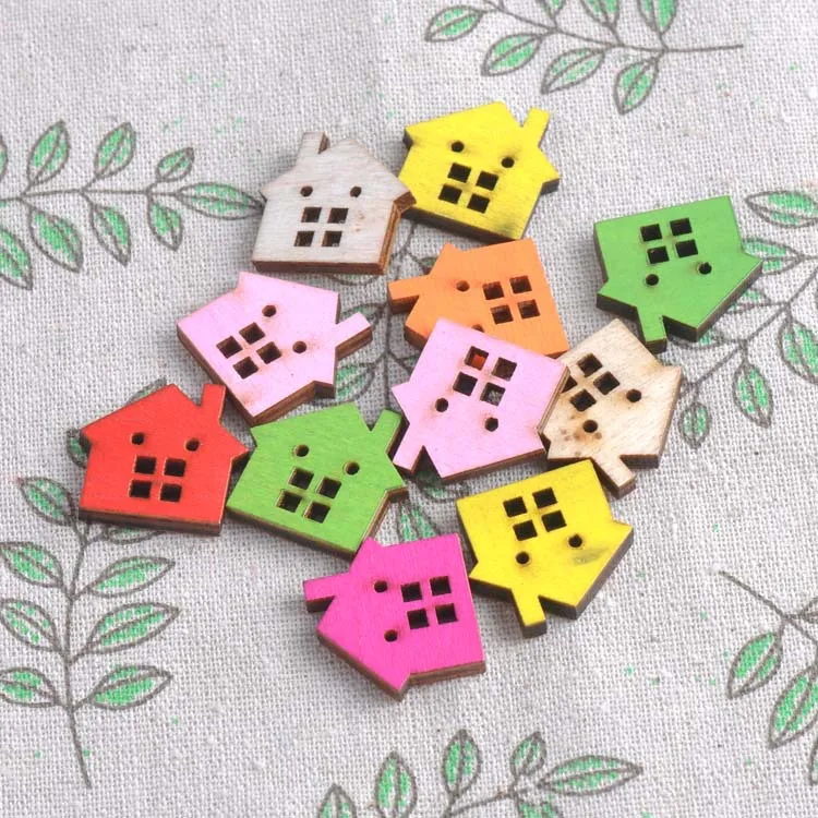 2 отверстия смешанный дом Раскрашенные Деревянные Пуговицы для украшения качели
