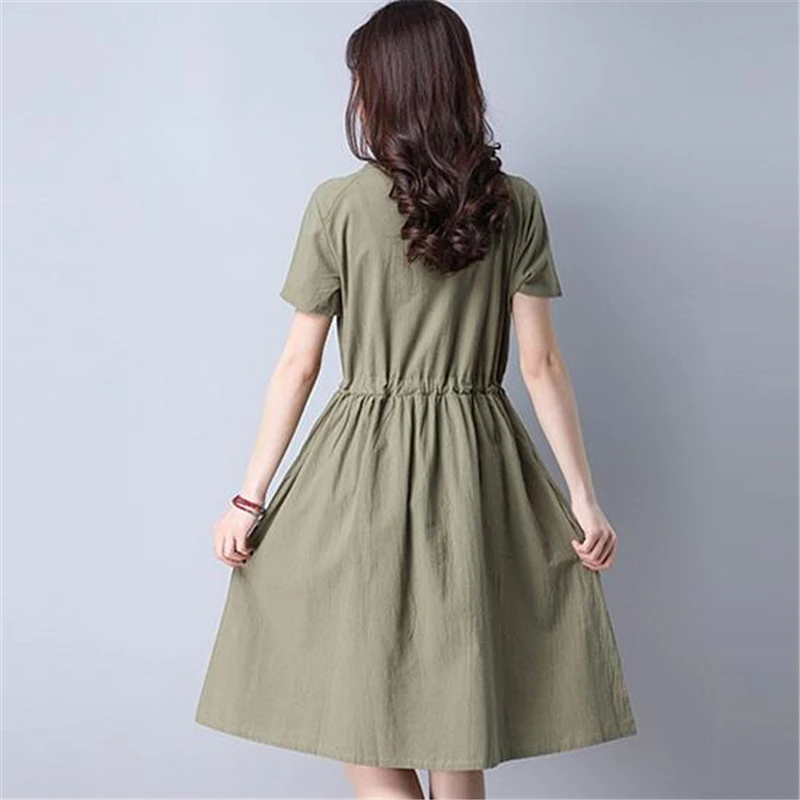2017 повседневные однотонные льняной сарафан Laides Одежда с круглым вырезом женские