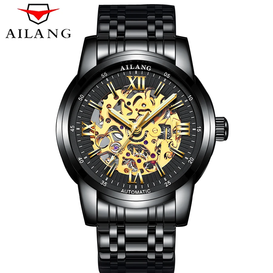 

AILANG Men's Watches Top Brand Luxury Fashion Automatic Skeleton Black Watch Man Mechanical Watches relogio masculino 2018