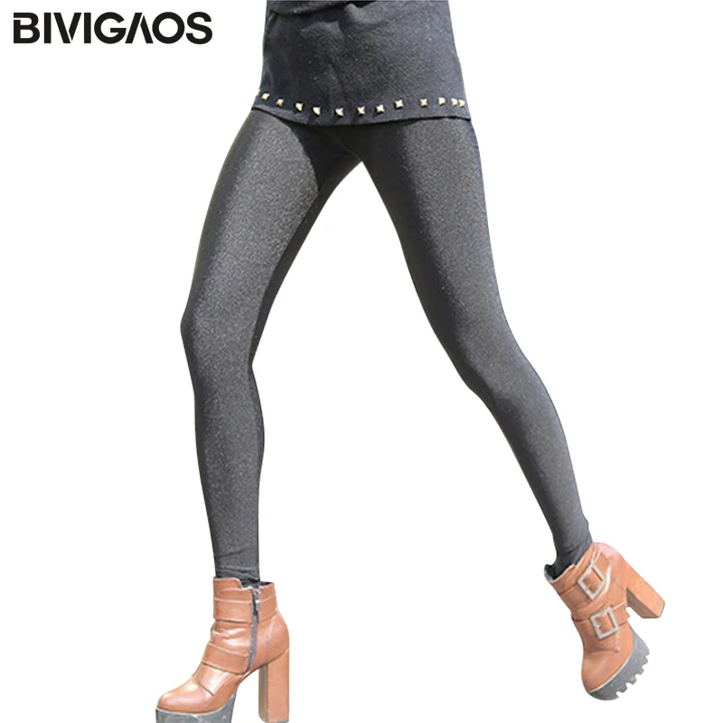 BIVIGAOS зимние Бархатные Теплые эластичные леггинсы тонкие обтягивающие черные