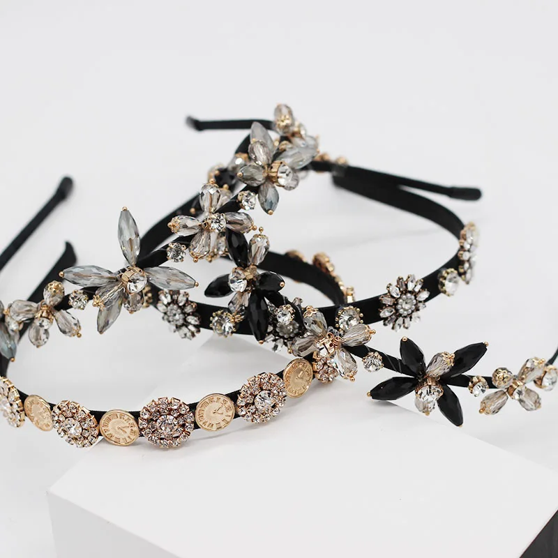 Baroque simple small particle geometry rhinestone pearl dance street shooting leisure travel headband 952