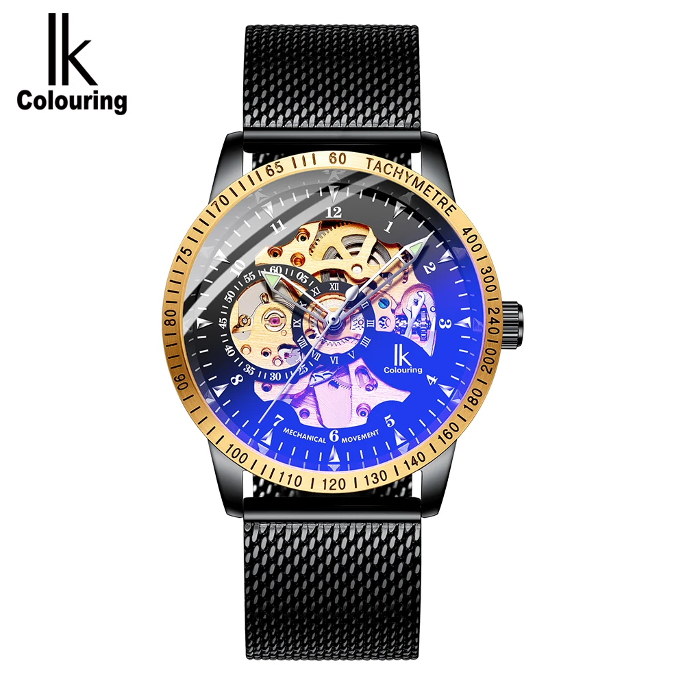 Роскошные мужские часы IK coloring, 98226 г, часы со скелетонным циферблатом, сетчатый ремешок из нержавеющей стали, мужские автоматические механические часы, мужские часы