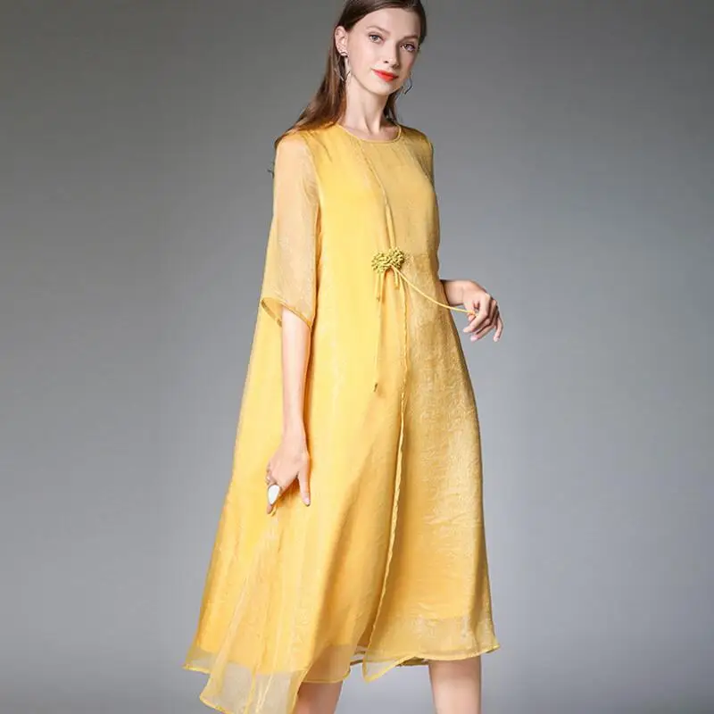 Женское шифоновое платье с поясом однотонное Повседневное коротким рукавом и