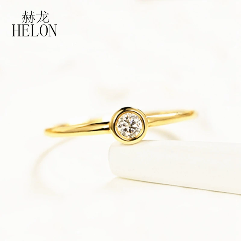 HELON Solid 14 K/585 Желтое золото круглый 0.3CT Moissanite кольцо искусственный бриллиант свадебное кольцо для женщин кольцо модный подарок для ювелирных изделий