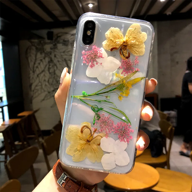 5 soft case Настоящие сухие цветы чехол для телефона для iPhone X XS MAX XR Мягкий ТПУ красивый прессованный задний Чехол для iPhone 8 7 6S Plus 11 pro max чехол s - Цвет: 5 soft case