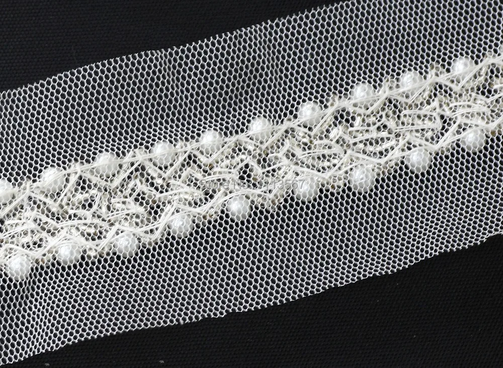 5 ярдов белый искусственный жемчуг стразы плетеная кружевная лента украшенная