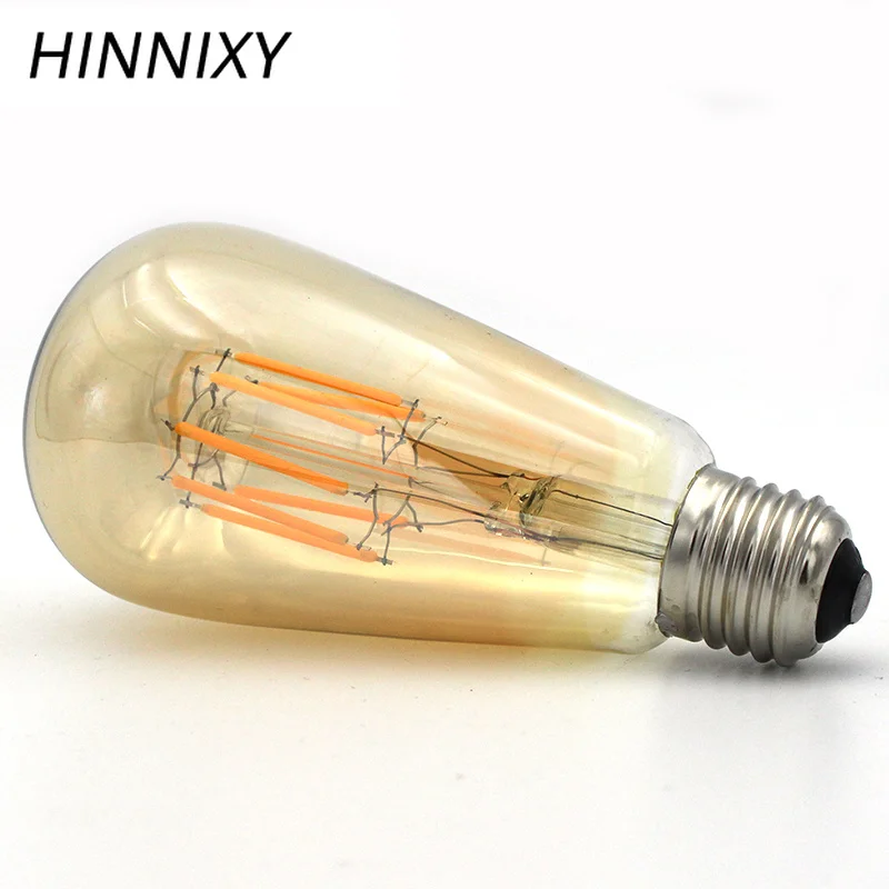 Hinnixy LED ST64 E27 Лампа накаливания с регулируемой яркостью винтажная светодиодная