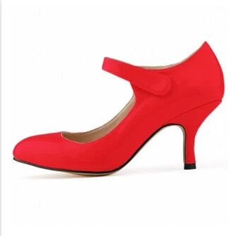 Red Heel Женские туфли на высоких каблуках с пряжками и ремешками большие размеры 35–42 женские туфли из лакированной кожи женская обувь на шпильках пикантная женская обувь с круглым носком офисные туфли-лодочки для женщин - Цвет: Red Heel