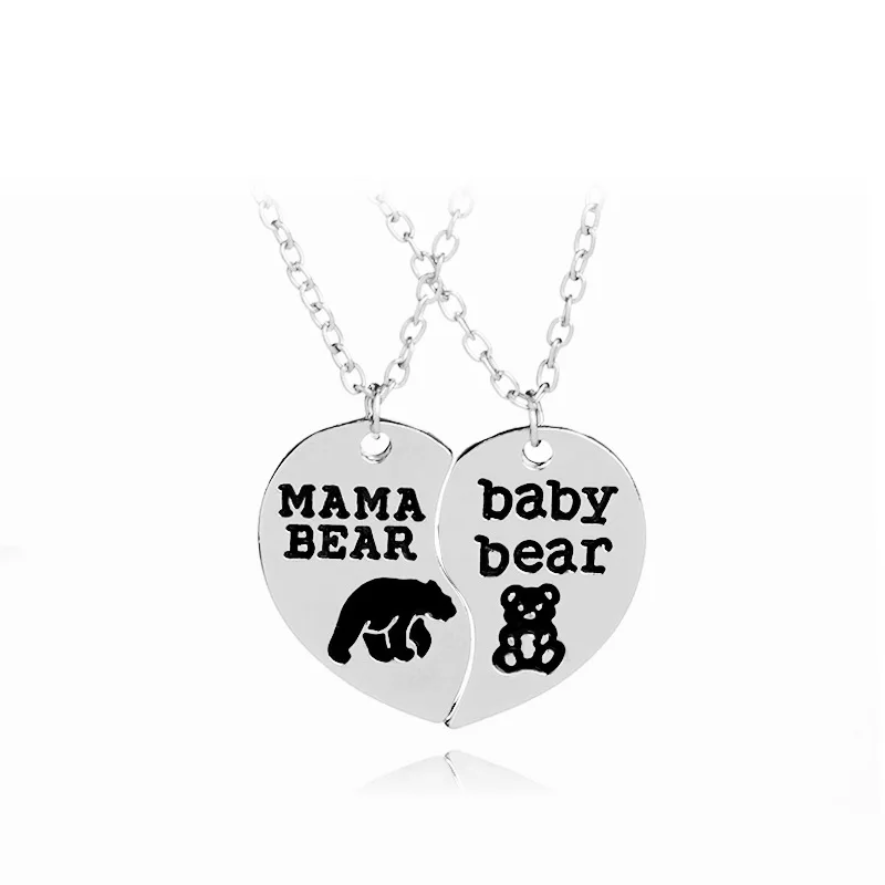 Love Heart Mama Bear baby bear Pendant Necklace Fashion Mother Kids Letter Collar Necklaces Mom Children Best Jewelry Gift | Украшения и