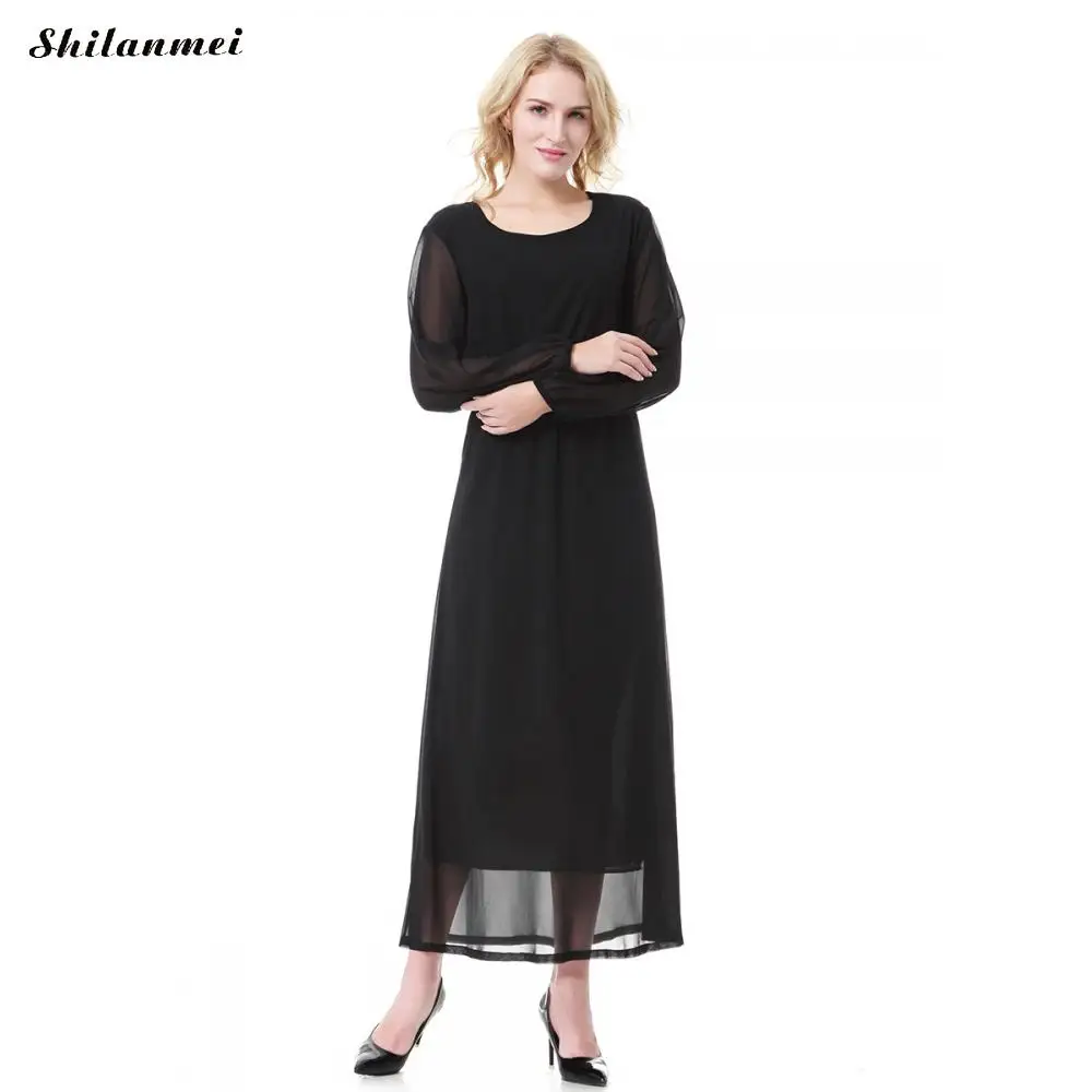 Женское шифоновое мусульманское платье макси с длинным рукавом Musulman Abayas розовое