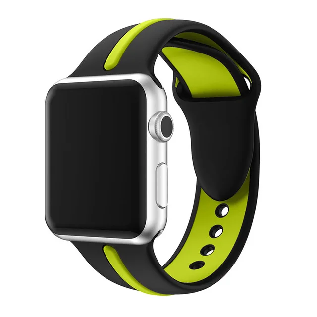 black-green Силиконовый ремешок JANSIN для apple watch series 5 4 3 2, спортивный ремешок для iwatch 38 мм/42 мм/40 мм/44 мм, цветной ремешок для замены - Цвет ремешка: black-green