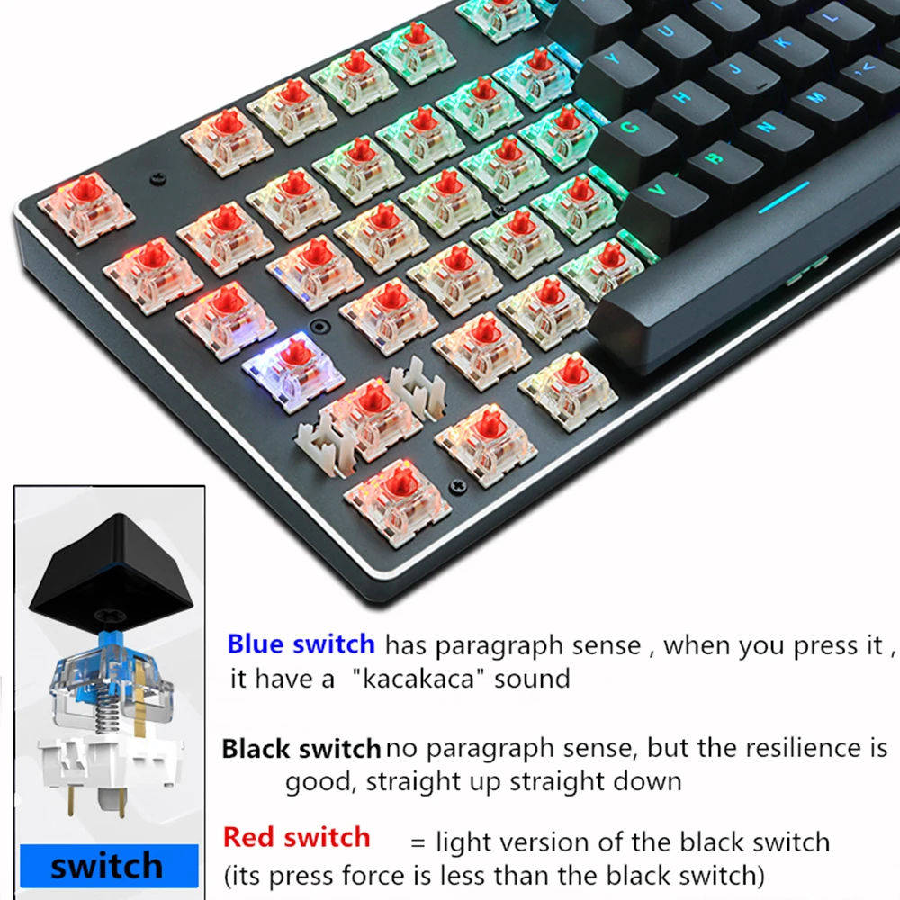 gaming mechanical keyboard blue red switch 87key ruus wired keyboard anti ghosting rgb mix backlit led usb for gamer pc laptop free global shipping