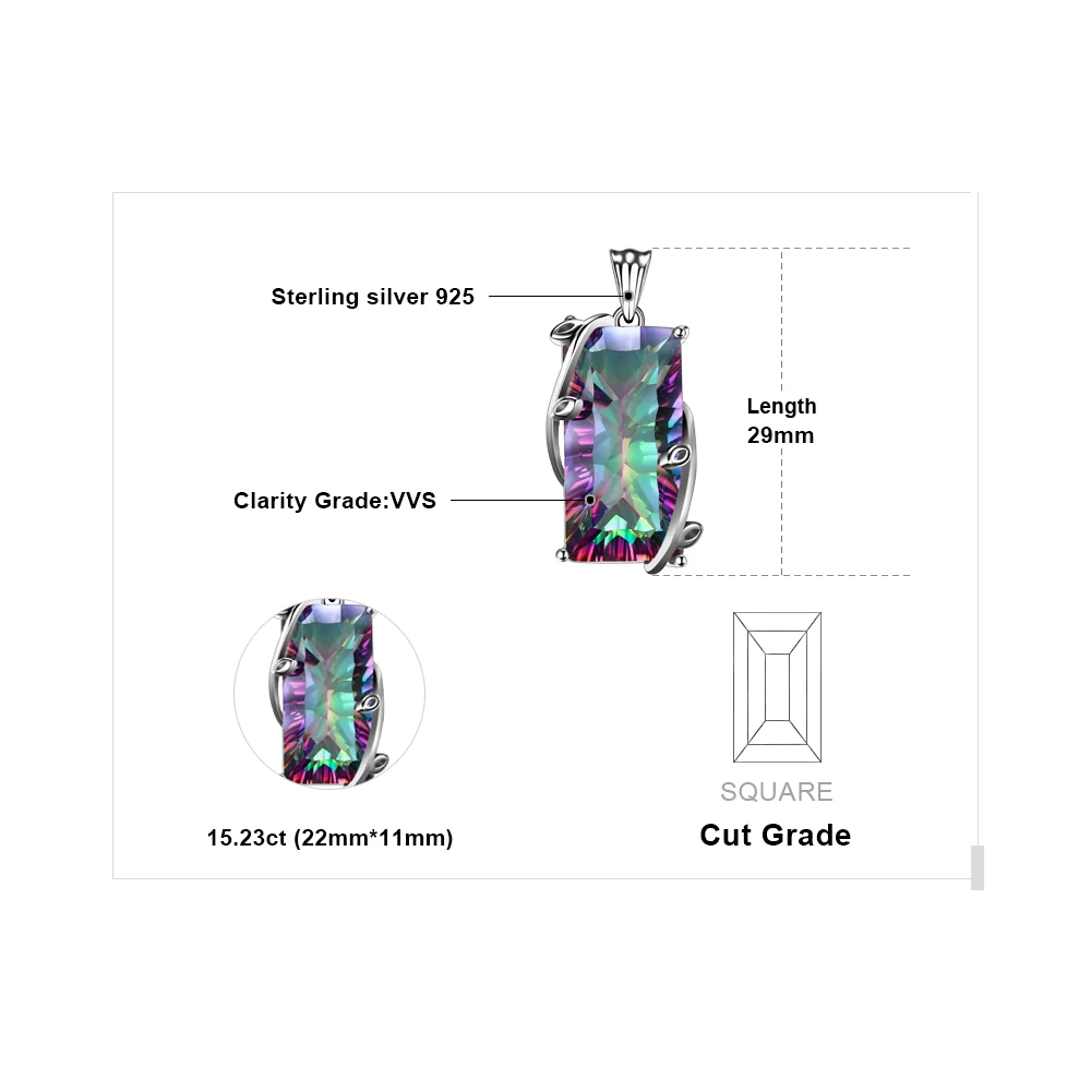 JPalace 16ct Rainbow Mystic Topaz Pendant Necklace 925 Sterling Silver Gemstones Choker Statement Women No Chain | Украшения и