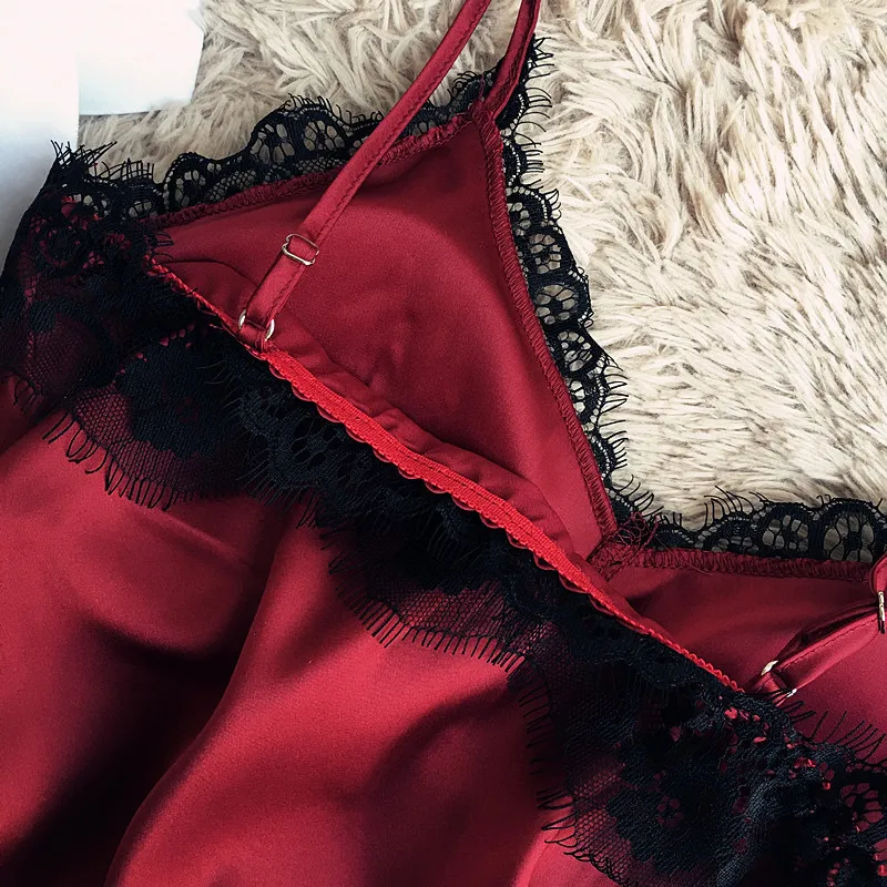 Атласные шелковая ночная рубашка женские ночные рубашки пикантная кружевная