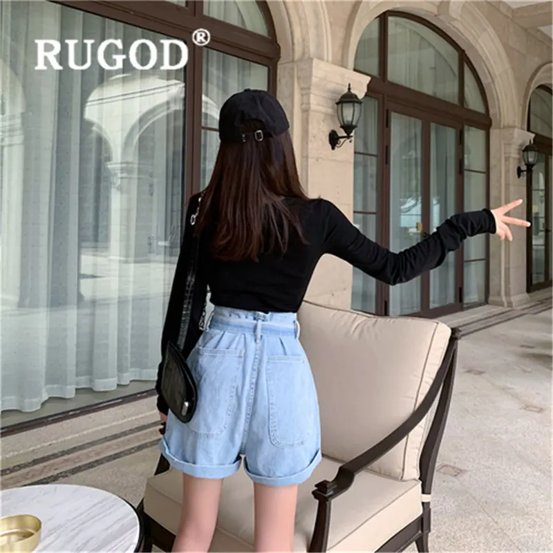 Женские свободные джинсовые шорты RUGOD повседневные облегающие с высокой талией и
