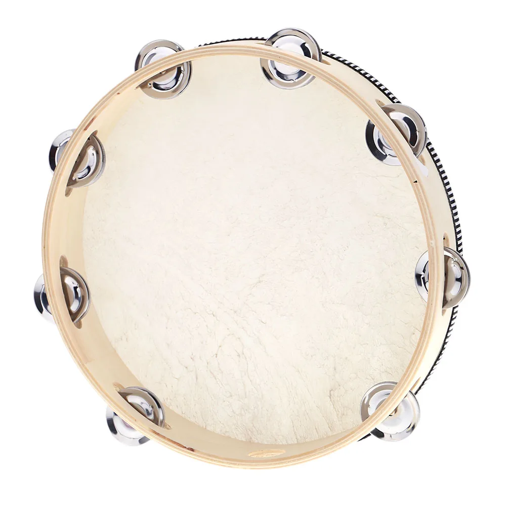 

10" Hand Held Tambourine Drum Bell Birch Metal Jingles Percussion Musical Educational Instrument for KTV Party Kids Games