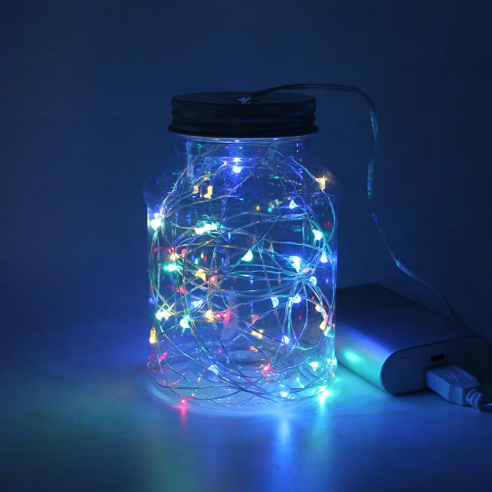 RGB Питаемые через USB порт светодиодный строки 1 м 2 м 3 м 5 м 10 м Медь серебряной проволоки Фея Гирлянда для новогоднее; рождественское свадебное украшение дома - Испускаемый цвет: RGB