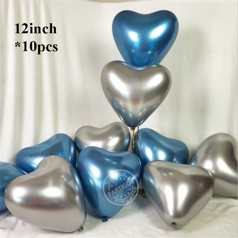 mixed blue siver 10 дюймов 10 шт хромированные шары сердце шары металлические латексные гелиевые шары Globos День Рождения декорации на свадьбу, вечеринку украшения - Цвет: mixed blue siver