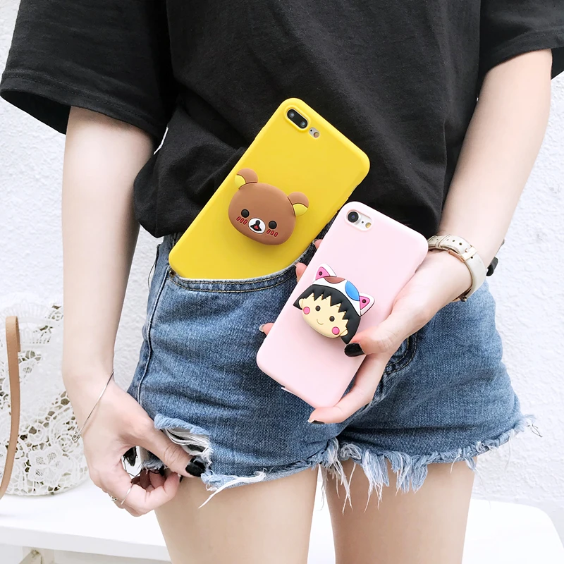 Rilakkuma кольцо с Тоторо Стенд Ручка чехол для iPhone SE 6 7 8 Plus Xs XR MAX чехол для samsung A8 J6 J8 S8 S9 S10 Plus Note 8 9 10
