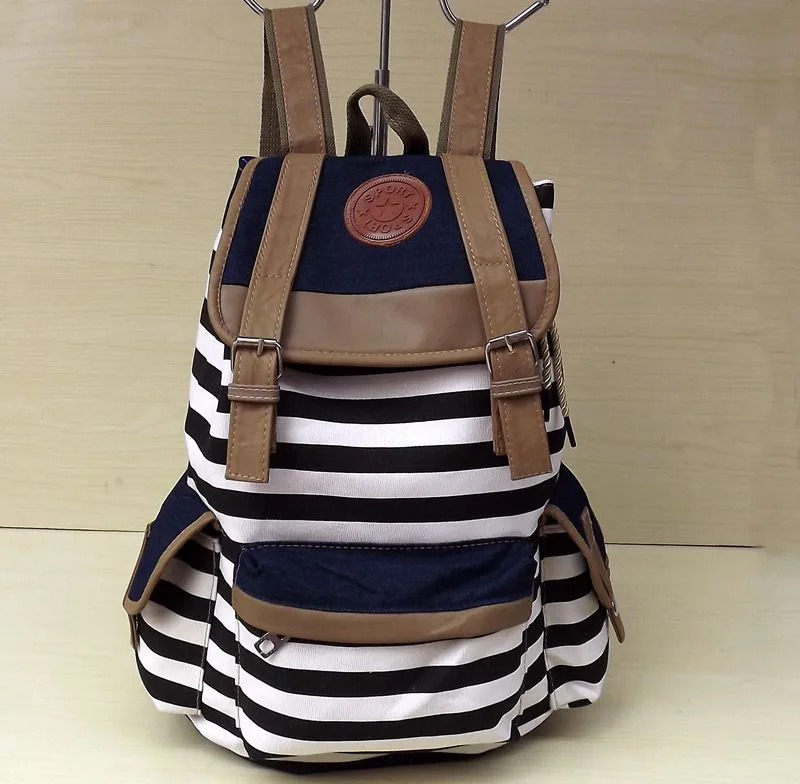 Women canvas printing backpack drawstring stripes satchel mochila casual school bag large capacity outdoor travel bag|bag invitations|backpack