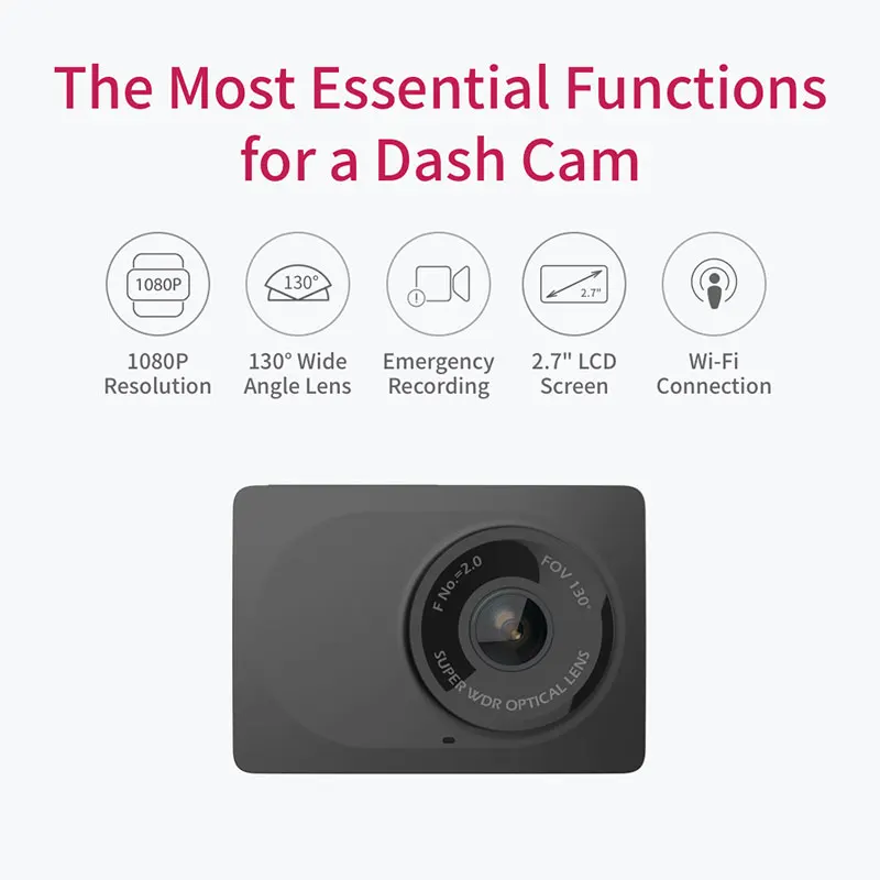 Автомобильный видеорегистратор YI Compact Dash Camera 1080P FHD Wi Fi Разрешение 2.7K Широкий угол