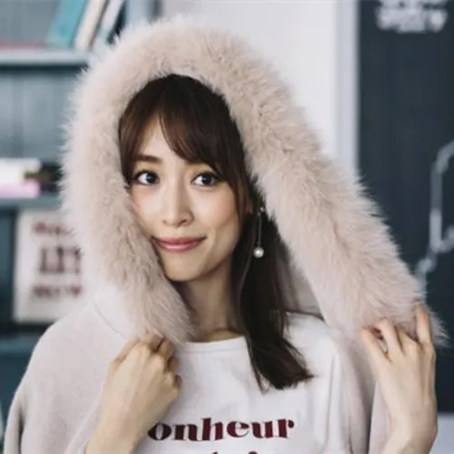 classic real fox fur hooded collar women fashion zip-up sweatshirts coat wool rabbit hair blend knitted one size