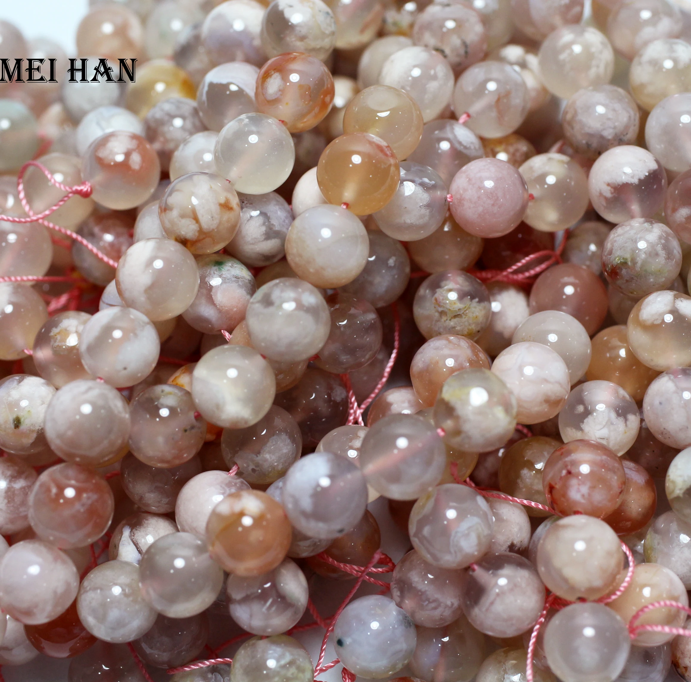 

Meihan 10 мм Природный Сакура цветение вишни Агат Круглые свободные бусины драгоценный камень для изготовления ювелирных изделий дизайн