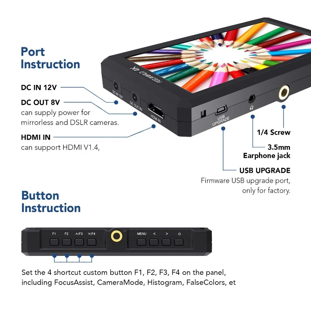 5,7-дюймовый Full HD монитор Feelworld F6 для прямого эфира, с рычагом наклона, 4K, HDMI-вход, DC, мощность 8 В для беззеркальных камер DSLR