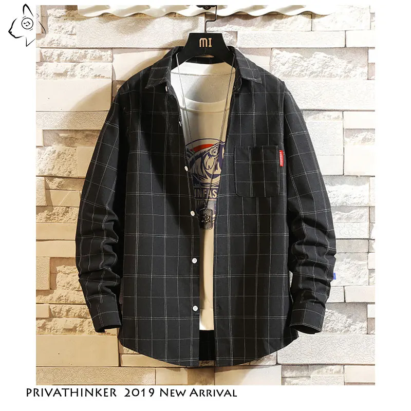 Privathinker 2019 Atutum мужская полосатая рубашка карго Мужская s Японская уличная одежда с