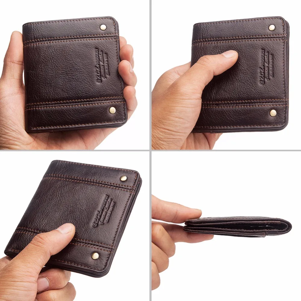 GZCZ мужской кошелек из натуральной кожи, Ретро стиль, ультра тонкий RFID кошелек, держатель для карт, мужской кошелек, портмоне, тонкий кошелек, сумка для денег