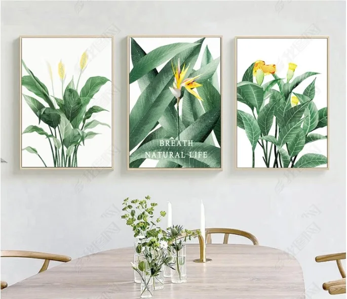 

Nordic Watercolor Plants Decorative Paintings Modular Picture Wall Art Canvas Painting for Living Room No Framed