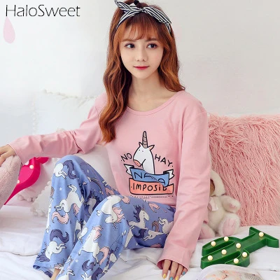 Женская пижама с единорогом HaloSweet Хлопковая длинными рукавами домашние