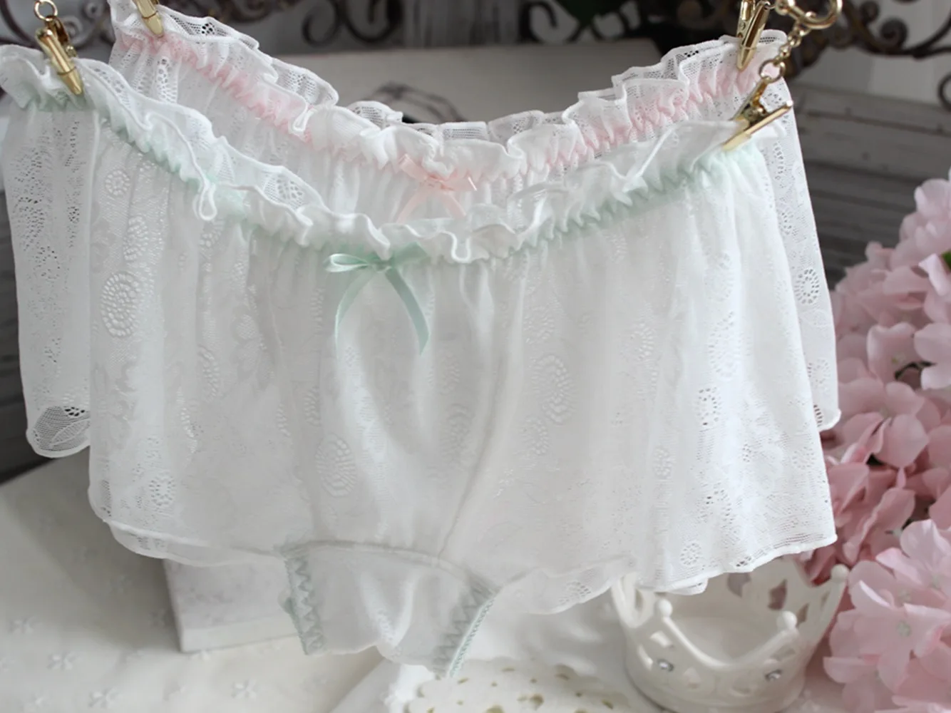Полностью кружевные сексуальные шорты с галстуком-бабочкой трусики стринги