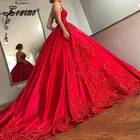 Роскошные Красные Свадебные платья 2017 бальное платье с V-образным вырезом Robe De Mariage с открытой спиной кружевное атласное свадебное платье большого размера женское свадебное платье