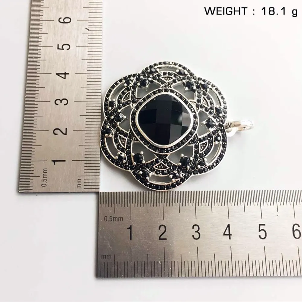 Black Onyx Hollow Flower Pendants for Necklace Women Men Thomas Style CZ Silver Fashion DIY Jewelry Accessories 2018 New | Украшения и