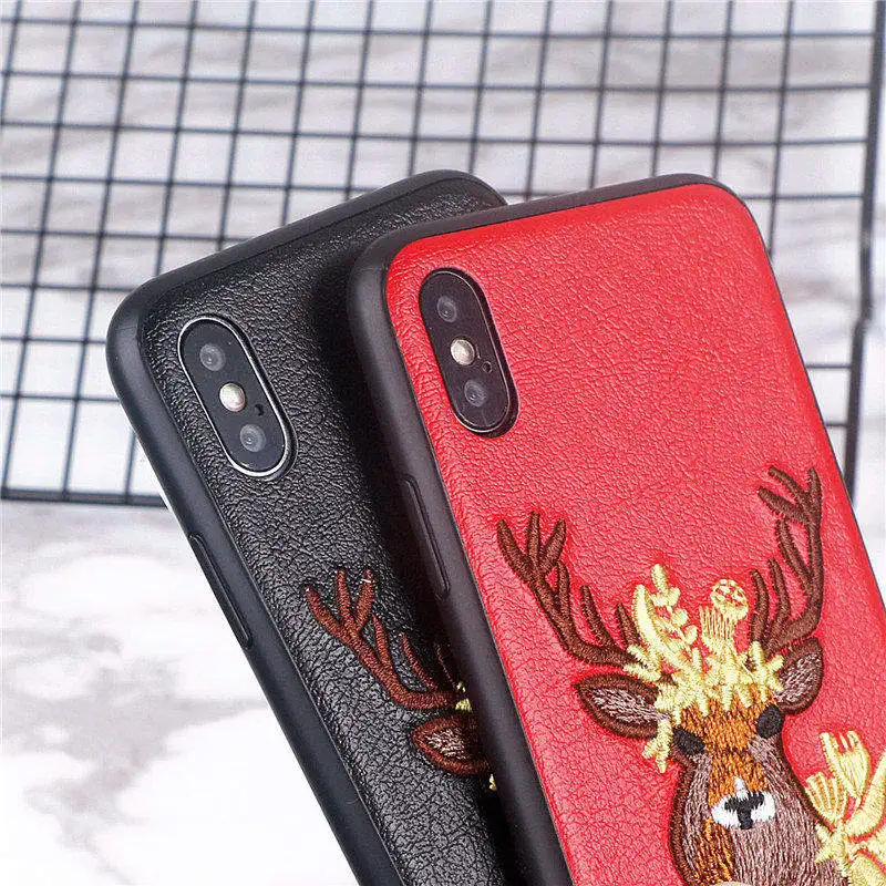 For iphone X case cover Netarlier for 7 8 Back Soft Full Cover Case 6 6s plus Silicone Sika Deer Embroidery |