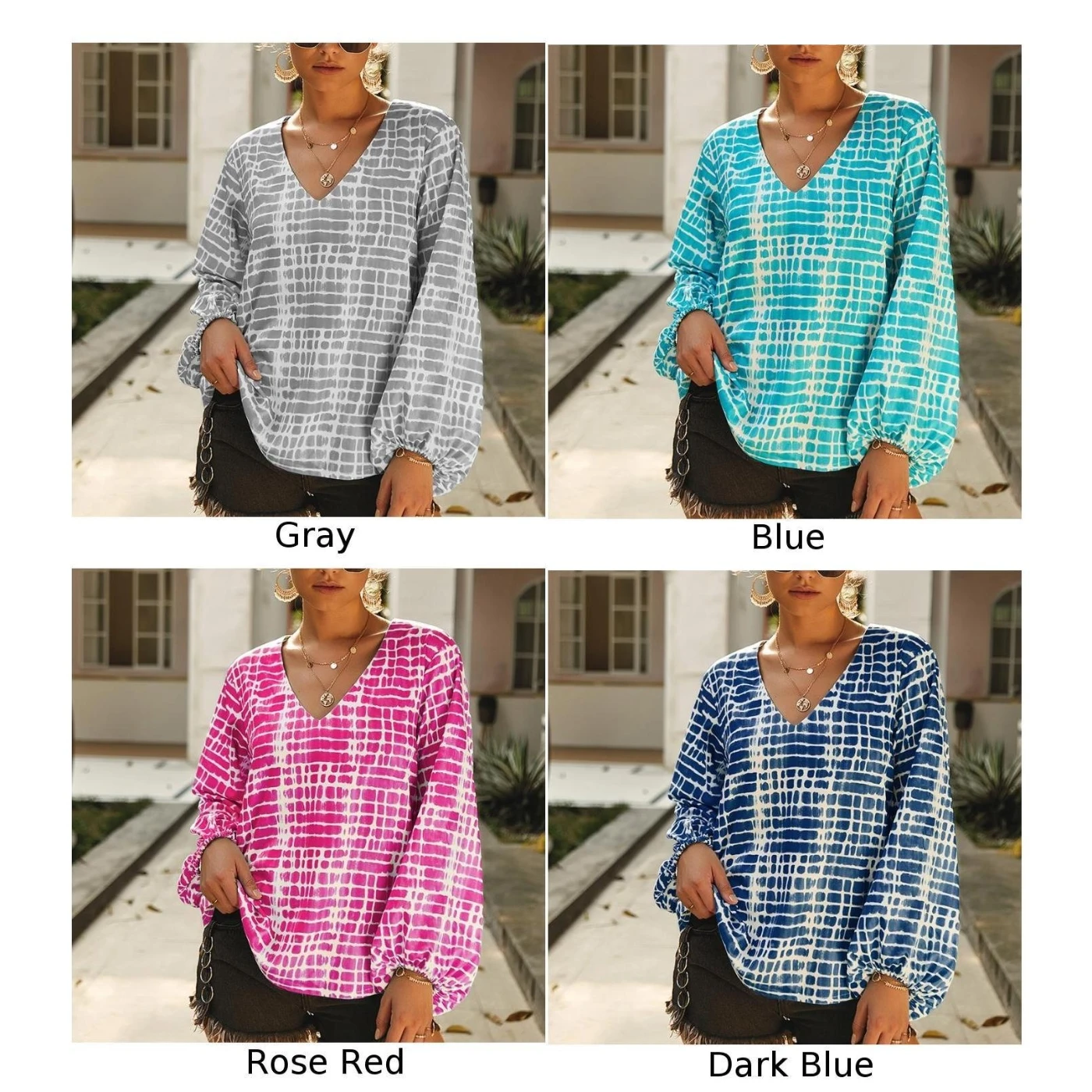 Women Tops Blouse Loose Casual Fashion Office Baggy Boho Plus size Tee Party V Neck Long Sleeves Shirt Printed |