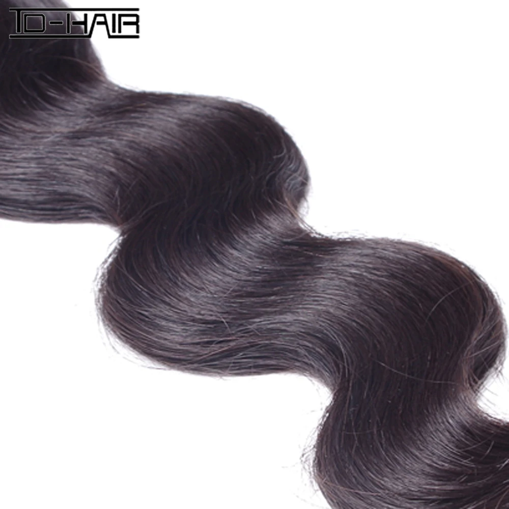 Tdhair объемные волнистые пучки с бразильские волосы закрытием плетение 4*4 закрытие