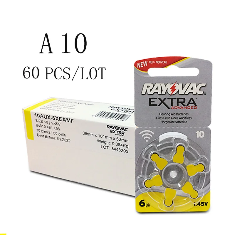 60 шт. Rayovac дополнительный цинк воздушный слуховой аппарат батареи A10 10A 10 PR70 слуховой аппарат батарея A10 для слуховых аппаратов