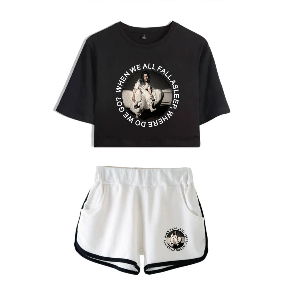 Billie eilishshirt укороченный топ брюки комплект из двух предметов Популярная Мода Kpop