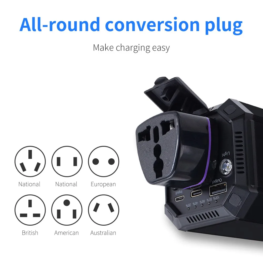 IP69 Инвертор AC power Bank с AC 100 Вт Синусоидальная волна и 17 Вт USB и 18 Вт type-C выход 31200 мАч батарея построена для 3-100 Вт использования прибора