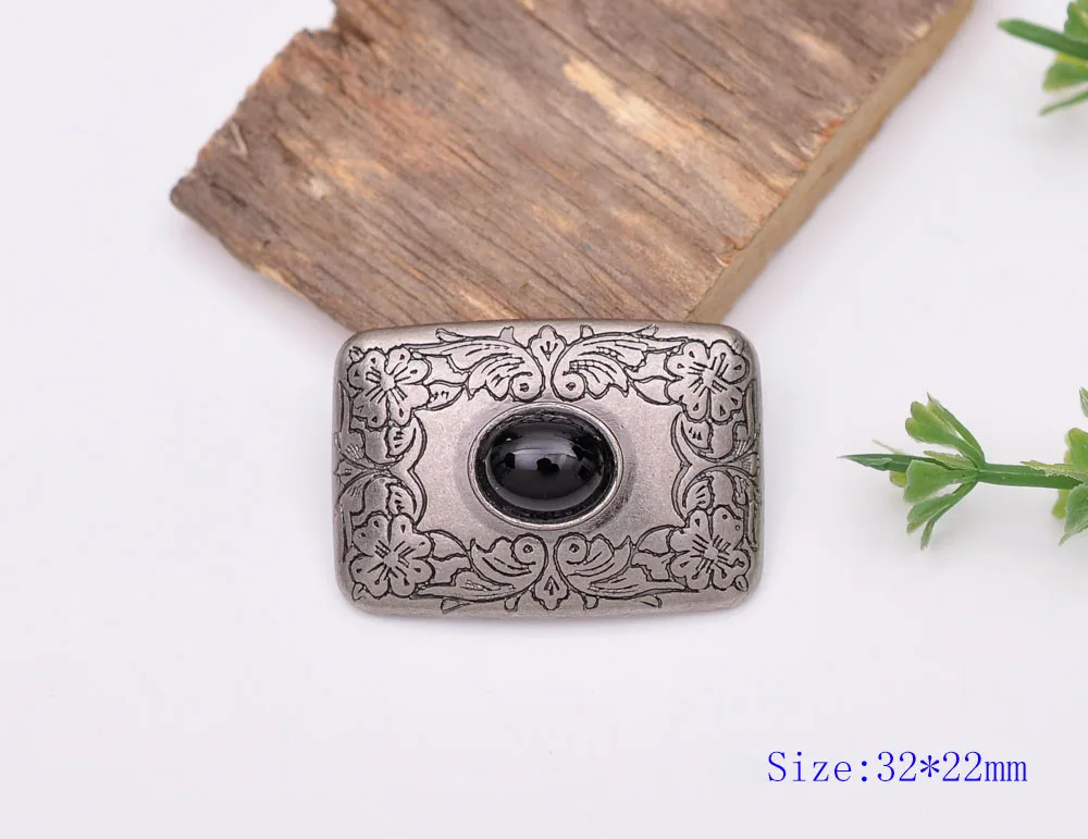 

4PC 32X22MM Antique Silver BLACK Turquoise Western Flower Decor Saddle Belt Conchos