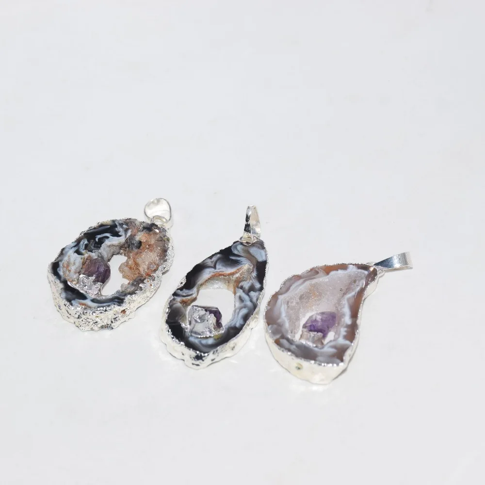 2019 покрытый серебром натуральный geode друзная Подвеска для ожерелья с аметистом