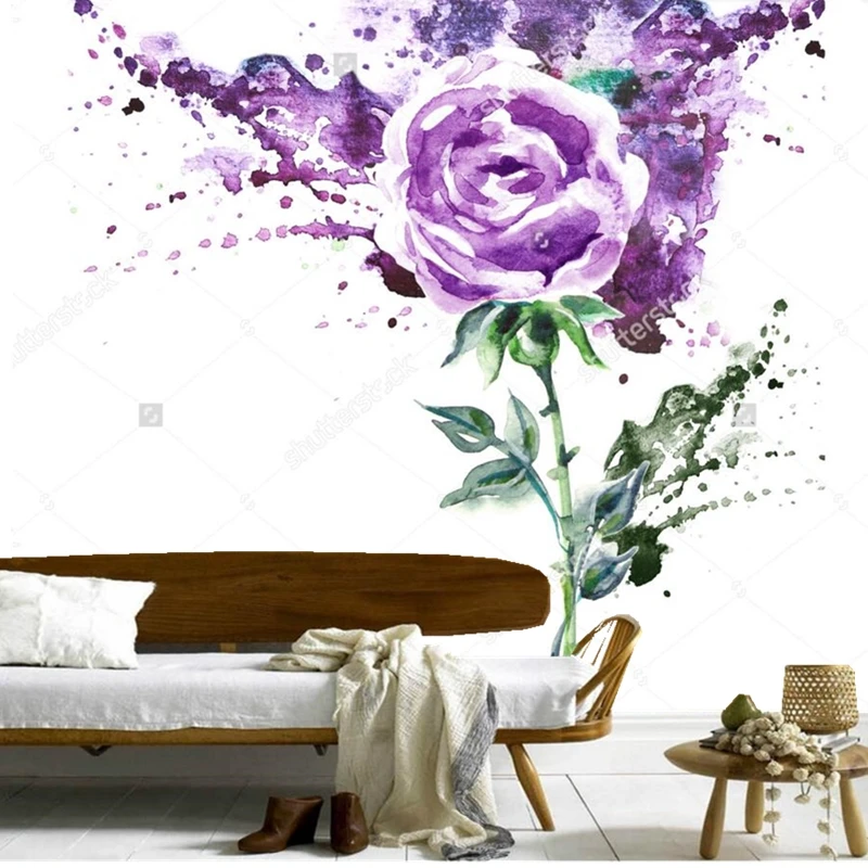 Фотообои на заказ ручная роспись фиолетовая Роза Настенные обои для гостиной