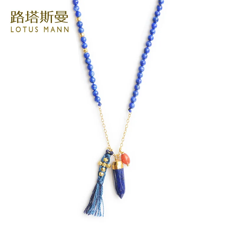 

Lotus Mann Afghanistan's natural lapis lazuli fine silver gold-plated pendant necklace