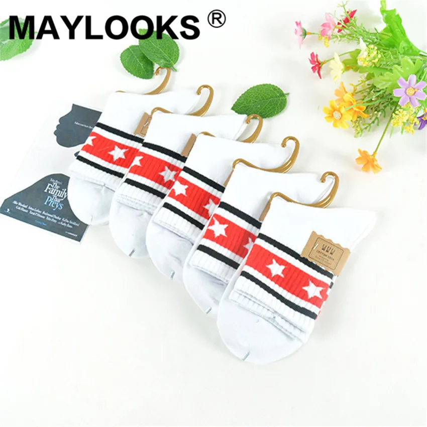 Maylooks/женские хлопковые носки в Корейском стиле полоску со звездами W271|Носки| |