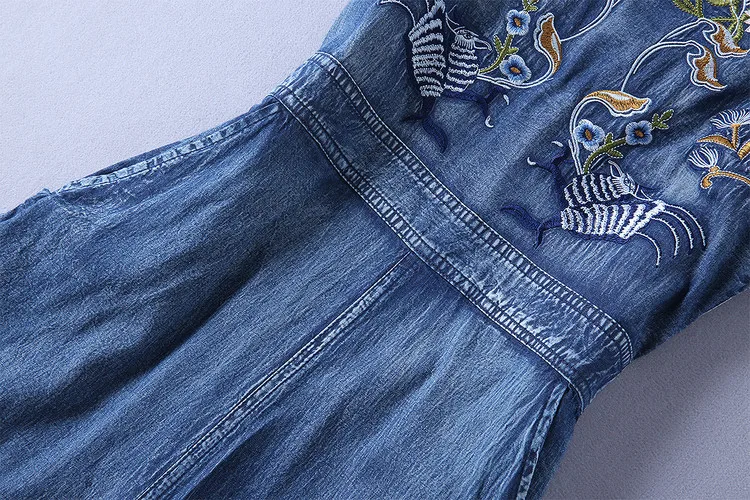 Denim jumpsuit women 2018 Fashion Floral Embroidery Blue Jean overalls Elegant Sleeveless Strapless Wide Legs pants Bodysuits | Женская